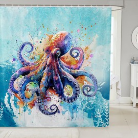 Feelyou Octopus Shower Curtain 72"x72" Ocean Kraken Bathroom Shower Curtain Set Tentacles Bath Curtain Waterproof Sea Creature Underwater World Bathroom Accessories Sea Animal Polyester