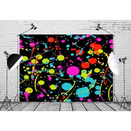 Loccor Fabric 9x6ft Neon Glow in The Dark Birthday Backdrop Graffiti Splash Backdrops Neon Glow Splatter Photography Background Slime Party Banner Sleepover Party Decorations for Kids Photo Props