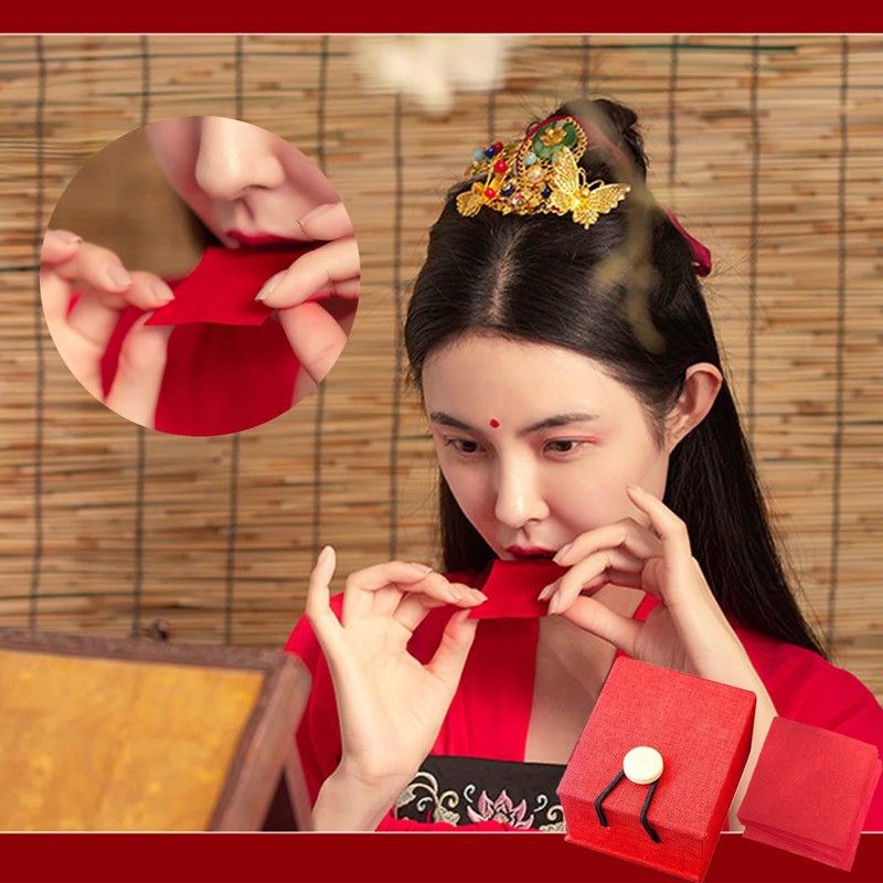 Grospe Traditional Chinese Lipstick, 12 PCS Makeup Rouge Lipstick Papers,