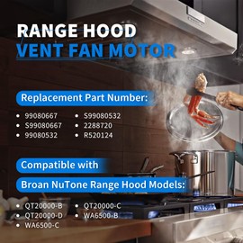 Lazenta 99080667 Vent Fan Motor 1.5A 120V,Compatible with Broan NuTone QT20000 QT20000-B QT20000-C QT20000-D WA6500-B WA6500-C Range Hood,Replacement 99080532 S99080667 2288720 R520124