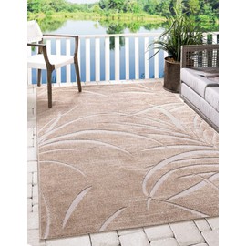 Unique Loom Outdoor Botanical Collection Area Rug - Orlando (6' 1" x 9' Rectangle, Beige/ Cream)