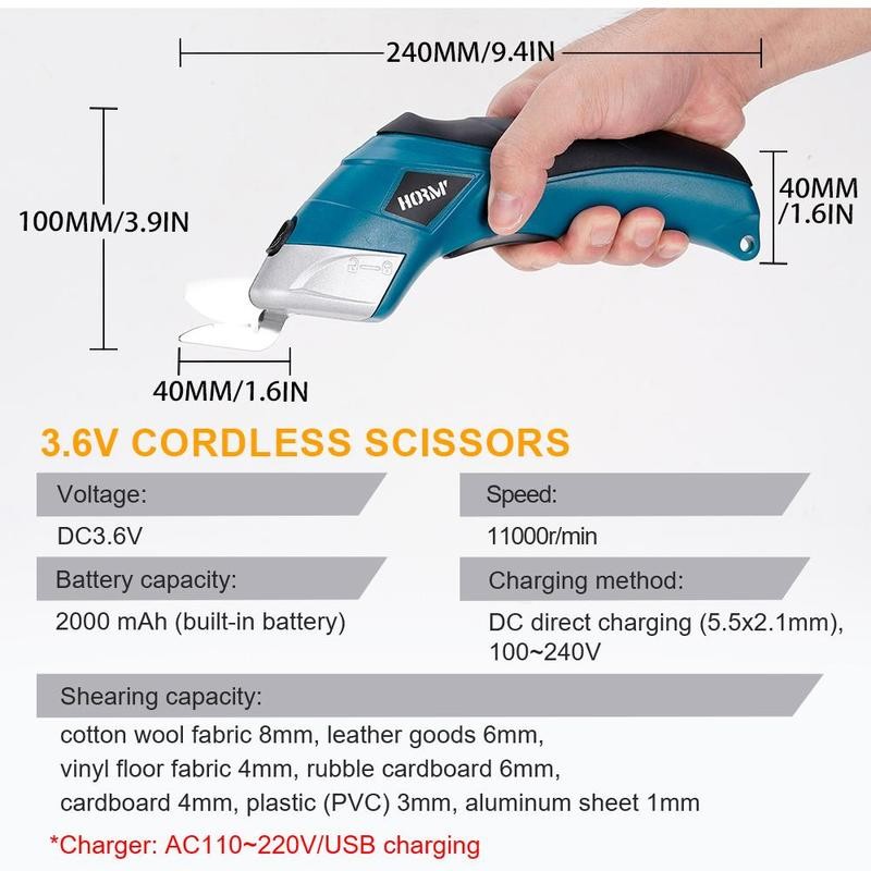 Electric Scissors, USB Rechargeable 3.6V Cordless Scissors with 2 Blade