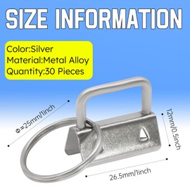 Uxney - Llavero, 30 llaveros de 1 pulgada con anillos para llavero para bolsas, pulseras, cordones y suministros de hardware para hacer llaveros (plata)