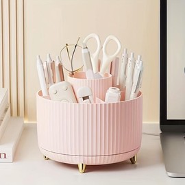 Rotatable Desktop Pen Holder, 5 Slot Rotating Pen Organizer, Simple Multi-grid Multifunctional Pencil Storage Box,Desk Sundries Container Fall  Decor bathroom vanity desktop organizer home brush decorative ornament utensil crock festival gift makeup:_whith