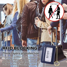 SUNDEE Leather Card Holder Wallet, 20 Card Slots RFID Blocking Zipper Card Case with ID Window & Detachable Keychain for Women - Cross Pattern,Navy Blue