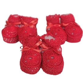 Abelito Newborn Baby Boy Girl Hand Crochet Booties (Red, 3)