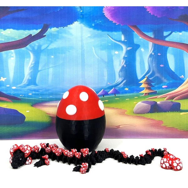 Mushroom Dragon and Egg, 3D Printed Articulated Mushroom Baby Dragon,