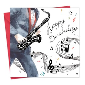 Twizler Happy Birthday Card For Him with Silver Foiling & Unique Watercolour Effect - Mens Birthday Card – Male Birthday Card – Music Birthday Card