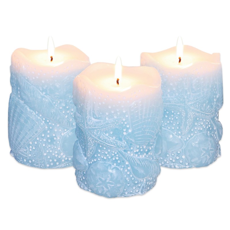 Immeiscent Coastal Starfish Seashell Pillar Candles Set of 3 Light