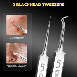 YGQQOY Professional Blackhead Remover Tools,Pimple Popper Tool Kit,Blemish, Whitehead Popping, 8 Pcs Zit Removing for Nose Face, Ingrown Hair Tweezers and Pore Prep Tool