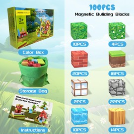 FUXHBFB Magnetic Building Blocks 100 Pieces Magnetic Cubes - Magnetic Building Blocks for Boys and Girls Mine Magnet World Toy from 4 Years Boy and Magnetic Building Blocks