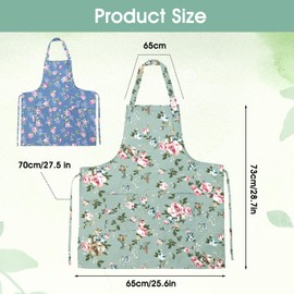 TIESOME 2Pcs Floral Aprons for Women with Pockets, Adjustable Kitchen Apron Cute Rose Floral Aprons Chef Bakers Apron Cooking Pinafores for Cooking Baking Gardening Gift for Mom Wife Sister Grandma
