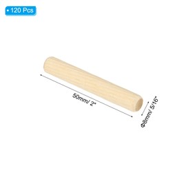 PATIKIL 5/16" x 2"(8 x 50mm) Wood Dowel Pins, 120 Pack Fluted Wooden Dowel Pin Beveled Groove Rods for Furniture Door Art Crafts Projects
