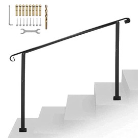 Loyesm Classic Traditional Handrails for Indoor and Outdoor Steps,Wrought Iron Outdoor Stair Railing Fits for 1 or 5 Step,Metal Stair Handrail,Black