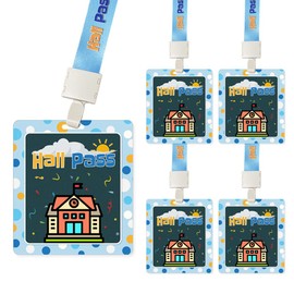 Hall Pass Lanyards with Card Passes, Unbreakable School Classroom Office Passes Set for Students Teachers Parents (5* Hall Pass)