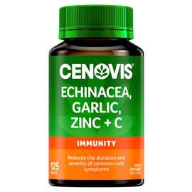 Cenovis Echinacea, Garlic, Zinc + C - Reduces Duration and Severity of Common Cold Symptoms - Antioxidant, 125 Tablets, Mostly Green (Pack of 1)