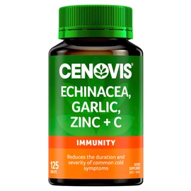 Cenovis Echinacea, Garlic, Zinc + C - Reduces Duration and Severity of Common Cold Symptoms - Antioxidant, 125 Tablets, Mostly Green (Pack of 1)