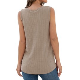 IWOLLENCE Womens Waffle Knit Tunic Casual Blouse Sleeveless Cute Twist Knot Tank Tops Khaki X-Large