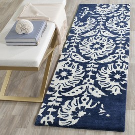 Safavieh Bella Collection BEL125D Handmade Premium Wool Runner, 2'3" x 7' , Navy / Ivory