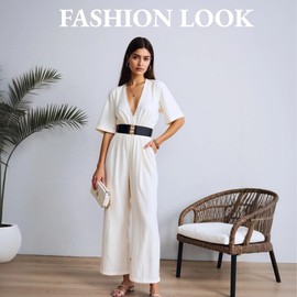 Dorchid Women Adjustable Belts Wide Elastic Stretchy Belt Gold Buckle Belts for Dresses & Casual Fits waist up to 48 Inch (Black, Standard)