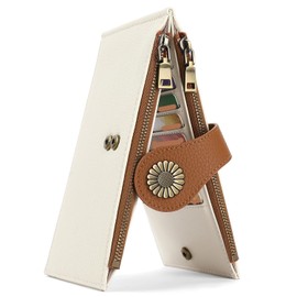 aurrako Leather Silm Wallets for Women RFID Blocking with Zipper Pocke Credit Card slots Long And Flat Design Travelambo Wallet-Large Size (White)