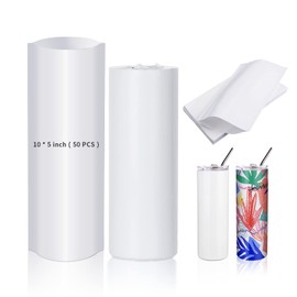 PYD Life 50 PCS Sublimation Shrink Wrap Sleeve White Bags 10 x 5 Inch for Print by Oven, Sublimation Shrink Wrap Film for 20 OZ Tumbler, Heat Transfer Shrink Wrap