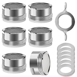 Set of 6 Perlator M24 Tap Attachment Aerator, Tap Strainer - Stainless Steel & ABS - Tap Filter - 1 Mounting Key, Aerators for Taps