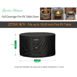 Garden Balsam 600D Heavy Duty Waterproof Patio Fire Pit Cover UV Resistant Round Outdoor Firepit Covers 22" Dia x 16" H Black
