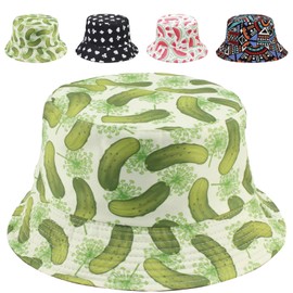 Gadfary Reversible Bucket Hat for Women Summer Travel Fisherman Cap, Girls Cute Double Side Wear Bucket Cap (Cucumber)