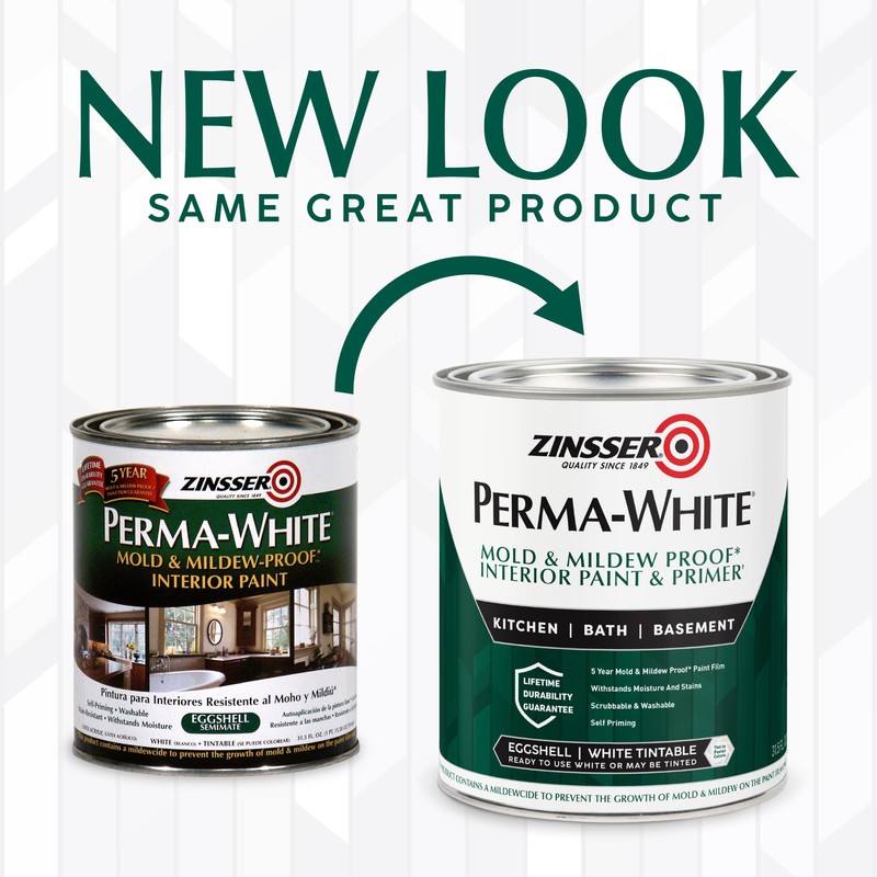 Zinsser 02774 PERMA-WHITE Mold & Mildew Proof Interior Paint, Quart,