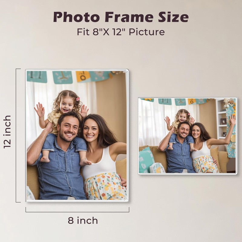 8 x 12 Acrylic Picture Frame, Horizontal/Vertical Clear Photo Frame