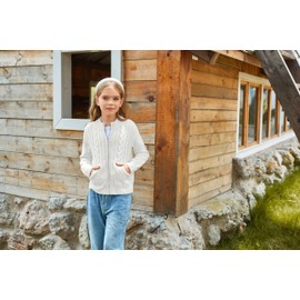 GRACE KARIN White Sweater Size 10-12 for Girls Zipper Long Sleeve Cable Knit School Jacket