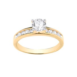 Old English Jewellers 9ct Yellow Gold on Silver 1.00CT Cubic Zirconia Solitaire Engagement Ring size J K L M N O P Q R S T U V (U)