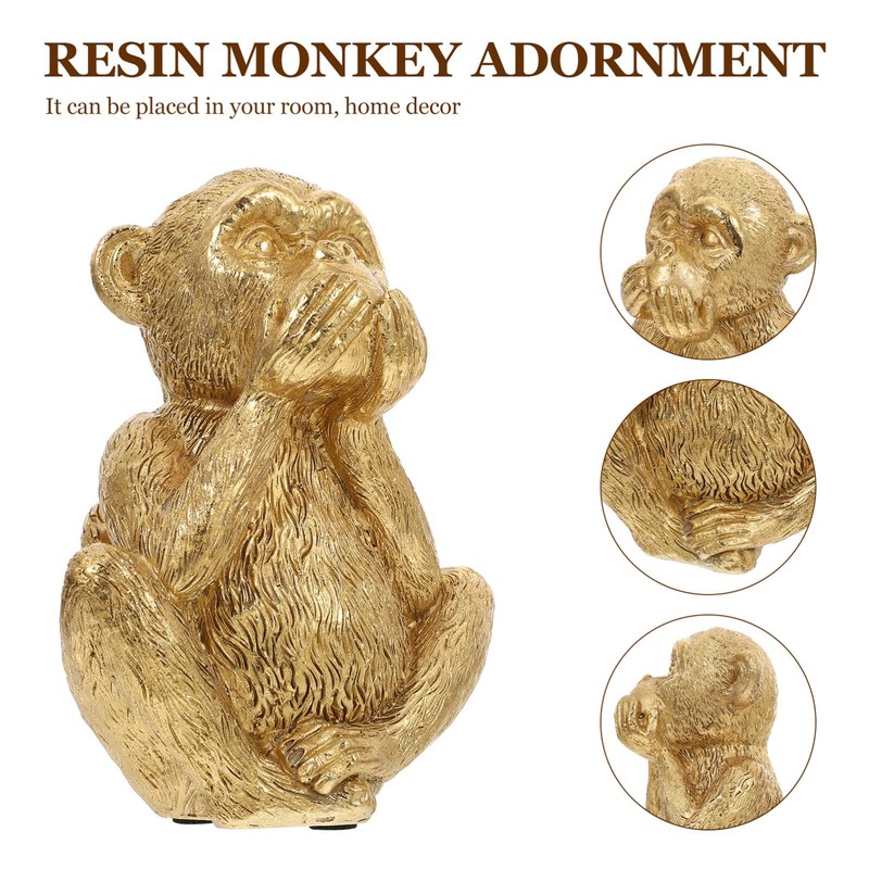 HOMSFOU Resin Three Wise Monkeys Figurine Speak No Evil Monkey