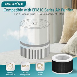 AMOYFILTER 2 Pcs EPI810 Replacement Filter Compatible with EPI810 Air Puri-fier Filter Models KOIOS MEGAWISE MOOKA Air Puri-fier, Carbon Pre-Filter, H13 True HEPA and Activated Carbon