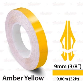 3/8" | 9mm Self-Adhesive Vinyl Pin Stripe Roll Decal Sticker Tape 32ft 9.80m - AMBER YELLOW, Universally Compatible for Cars, Trucks, Vans, Motorcycles, Bikes, Helmets, Arts & Crafts