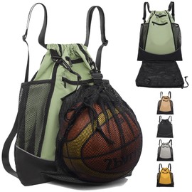 AUNGKWANG Gym Bag, Sports Bag Boys, Waterproof Sports Bag Made of Nylon, Adjustable Sports Bag with Drawstring, Ball Bag Adult for Football, Basketball Storage (Green)