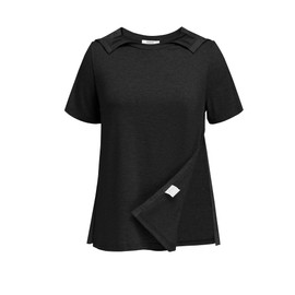 Deyeek Post Shoulder Surgery Shirts Women Recovery Tear Away Short Sleeve Post Mastectomy Pajamas Full Side Snap-Open Hospital Gown Black L