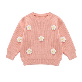 Toddler Girls Flower Knit Sweater Fall Winter Clothes Long Sleeve Baby Girls Pullover Cute Floral Sweatshirts Outfits 12-18 18-24 2T 3T 4T 5T