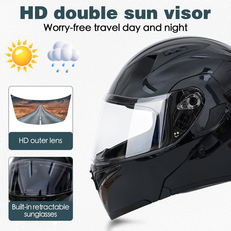 Motorcycle Bluetooth Modular Helmet, DOT Approved Dual Visor Full Face