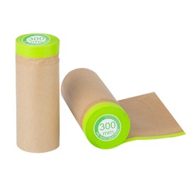 Pre-Taped Masking Paper for Painting - 12 inch x 50 feet Tape and Drape Painters Paper, Paint Adhesive Protective Paper Roll for Covering Skirting, Frames, Cars and Auto Body (2 Rolls)