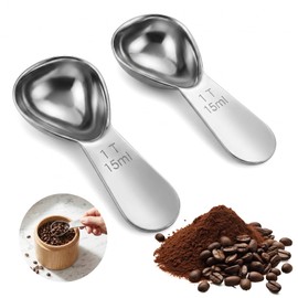 2PCS Stainless Steel Coffee Scoop Measuring Spoons Set Short Handle Tablespoon Measure for Ground Coffee Beans Powder Espresso 15ml