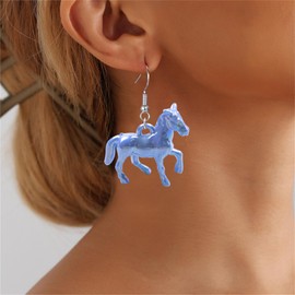 coadipress 3D Horse Drop Dangle Earrings for Women Kentucky Derby Funny Race Horse Equestrian Earrings Western Cute Animal Dangling Horse Racing Fan Accessories Jewelry (Charm Blue)