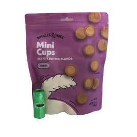 Mini Cups Peanut Butter Flavor Crunchy Dog Treats. One 14oz (396 g) Bag. Plus Biggs Dogs Waste Roll. All Breeds.