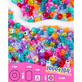 BestNow Pony Beads Glow in The Dark 1000pcs Neon Beads and 104pcs 6x6mm Square Letter Beads Bracelet Beads 9mm Luminous Bulk Beads for Hair Braiding, Colored UV Beads for Crafts Kandi Beads Kit