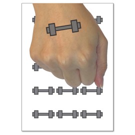 Dumbbell Barbell Weight Lifting Outline Temporary Tattoo Water Resistant Fake Body Art Set Collection - 15 2" Tattoos (1 Sheet)