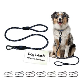 DOCO Dog Leash for Small Dogs - Reflective Rope Lead w/Soft Silicone Grip, Click & Lock Snap Lightweight Leash Dog Leashes, Durable for Walking & Running - Blue, Width - 3/8”, Length - 5FT