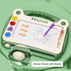 Large Magnetic Drawing Table, Magic Chalkboard, Doodle Block in 4 Colours with 4 Stamps for Children, Engraving Drawing Table Gift for 36 Months Children and Girls, Green