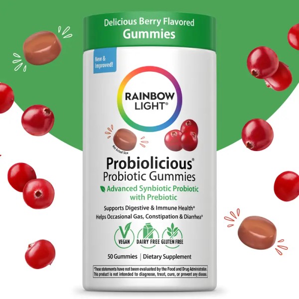 Rainbow Light Probiolicious Probiotic Gummies – 50 Vegan Gummies for