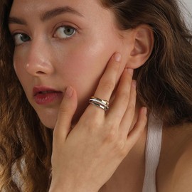 NIXMAX Stackable Rings for Women Gold and Silver Rings Set Non Tarnish Two Tone Mixed Metal Ring Stack CZ Cubic Zirconia Bands Statement Stacking Jewelry Trendy Gifts (Size 7)